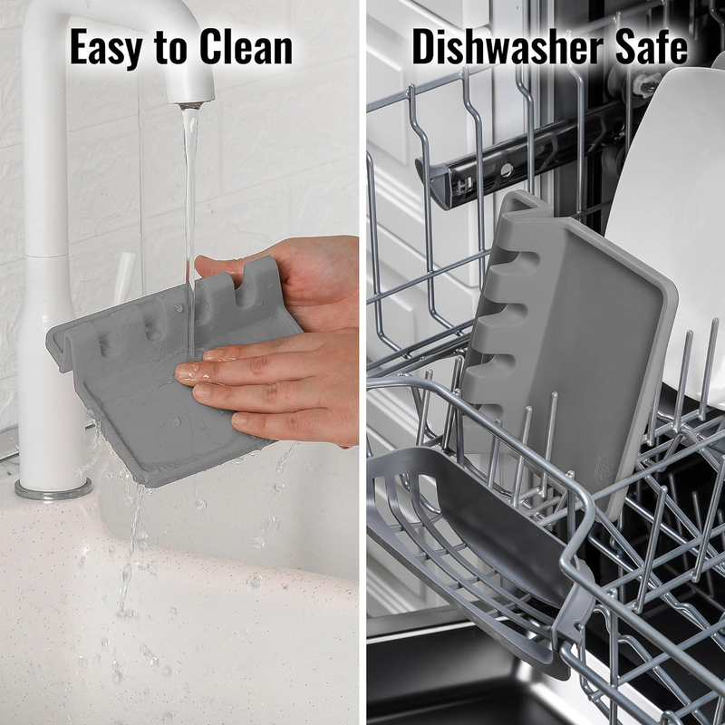Zulay Kitchen Silicone Utensil Rest 2-Pack – Heat-Resistant Spoon Holder, Grey