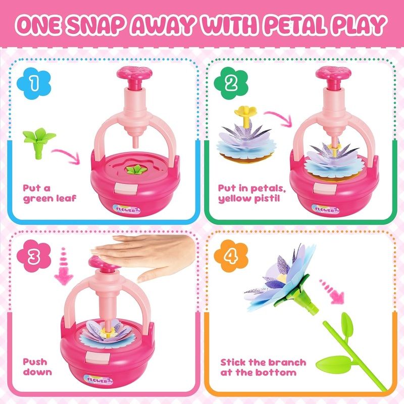 Einailvk DIY Fabric Flower Bouquet Kit for Kids – Arts & Crafts Toy, Pink