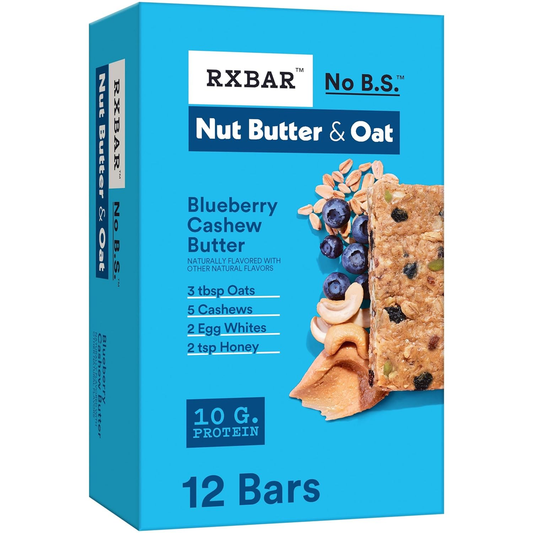RXBAR Nut Butter and Oat Protein Bars, Protein Snacks, Snack Bars, Blueberry Cashew Butter, 23.2Oz Box (12 Bars)