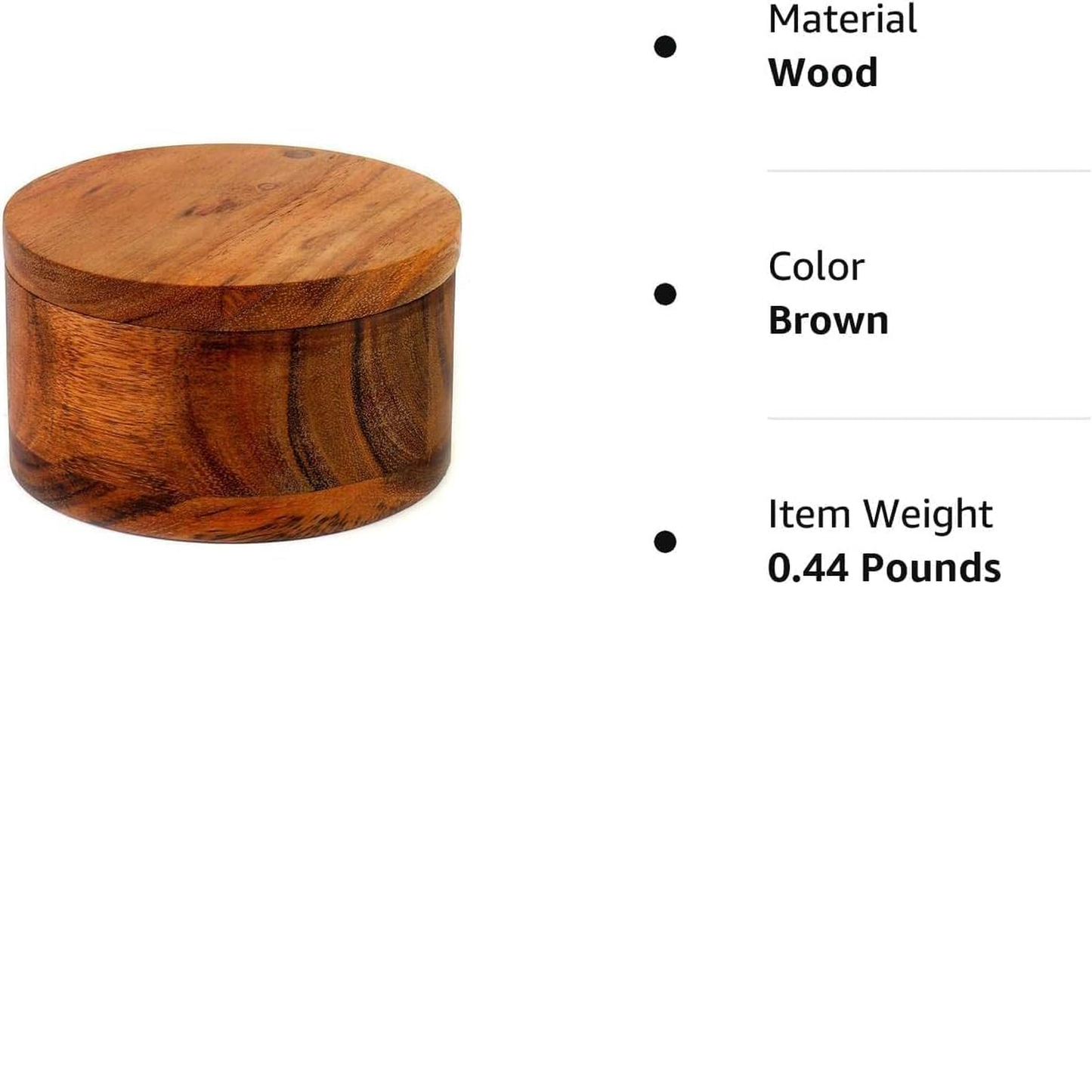 Kaizen Casa Acacia Wood Salt or Spice Box with Swivel Lid – 3.5" Diameter