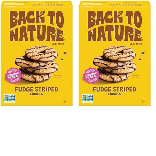 Back to Nature - Fudge Striped Cookies - Made with Ingredients like Wheat Flour - Vegan and Non-Gmo - Seriously Tasty Snack - 7.7 Ounce (Pack of 2)