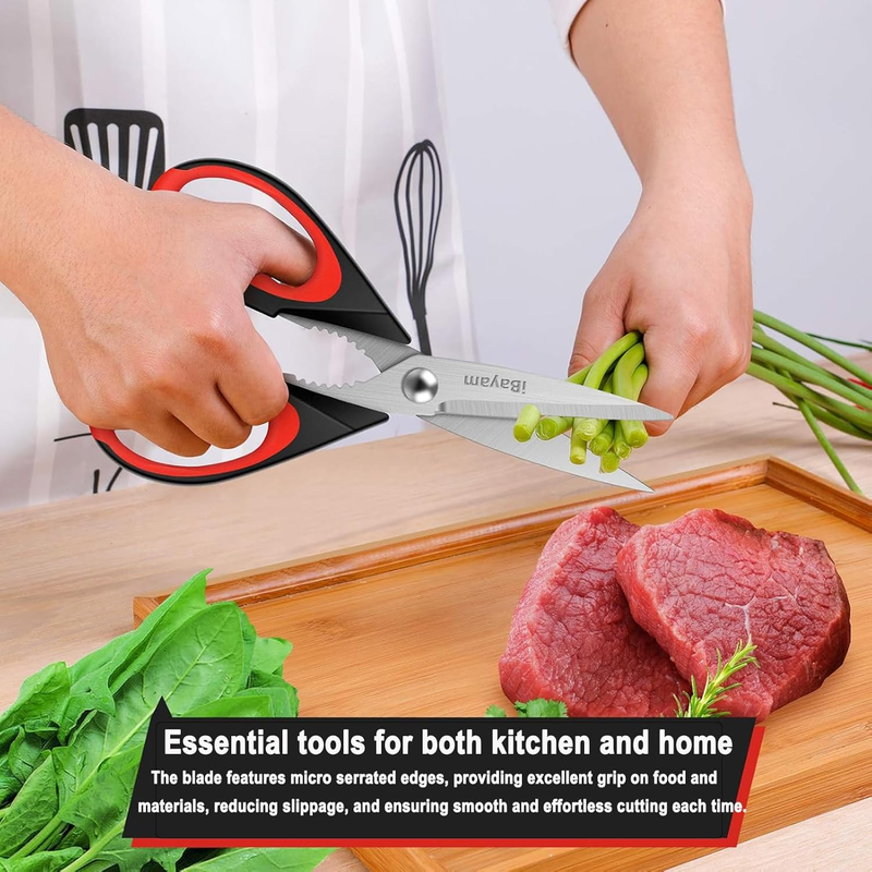 iBayam 2-Pack Kitchen Scissors – Heavy Duty Stainless Steel Shears with Sheath