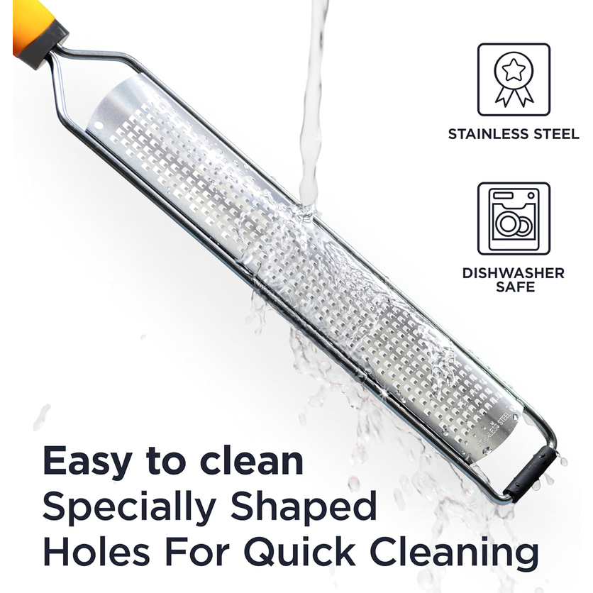 Deiss PRO Lemon Zester & Cheese Grater – Stainless Steel with Cover, Yellow