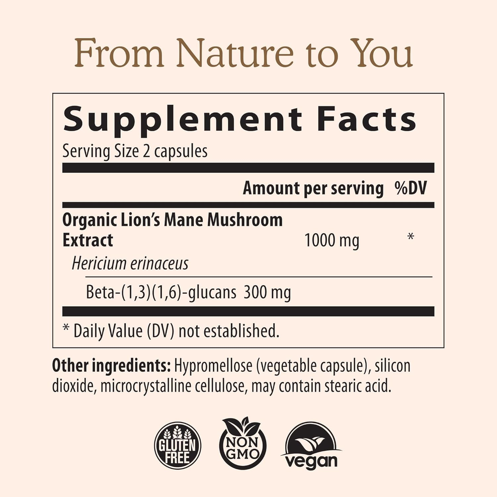 Real Mushrooms Lion’S Mane Capsules - Organic Lions Mane Mushroom Extract for Cognitive Function & Immune Support - Brain Mushroom Supplements for Memory and Focus - Vegan, 300 Caps