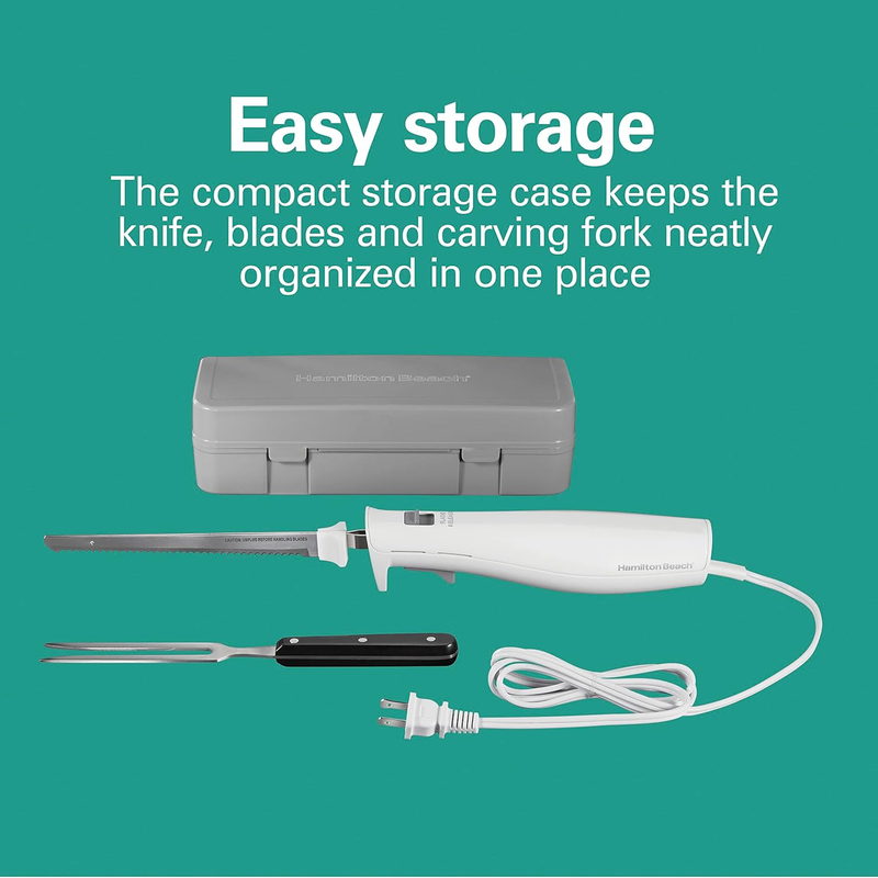 Hamilton Beach Electric Knife Set – Serrated Blades, Fork & Storage Case