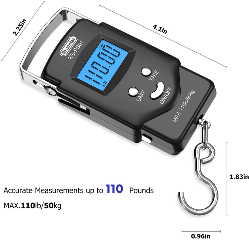 Dr.meter Digital Fish & Luggage Scale 50kg with LCD Display & Tape Measure