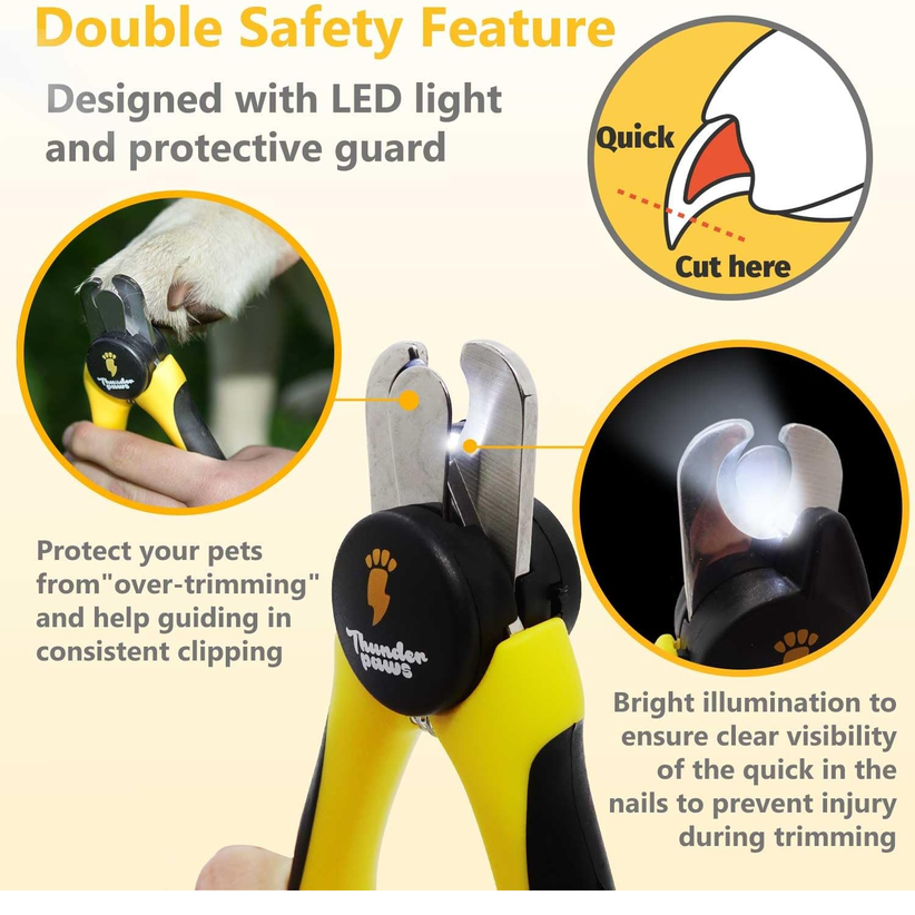 Thunderpaws LED Dog & Cat Nail Clippers with Safety Guard – Yellow