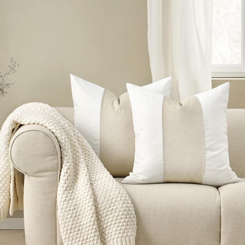 EVERGRACE x Kinsey Walsh Velvet Panel Cotton Pillow Covers Set of 2 – 22" Off White