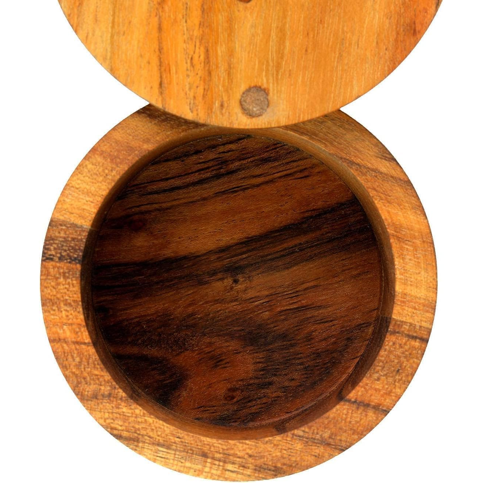 Kaizen Casa Acacia Wood Salt or Spice Box with Swivel Lid – 3.5" Diameter