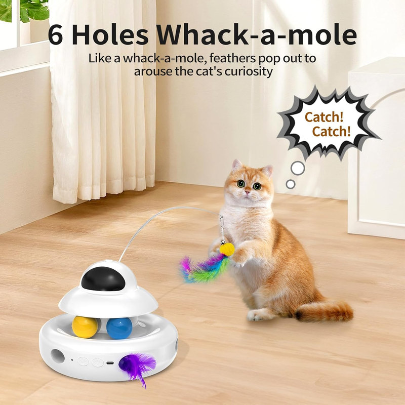 MOHAYA 4-in-1 Rechargeable Interactive Cat Toy with Feather & Butterfly