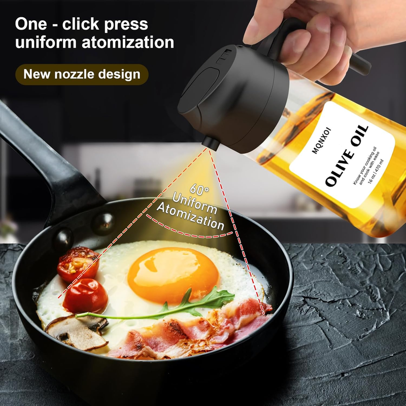 mqnxoi 2-in-1 Glass Oil Sprayer & Dispenser 470ml – Black