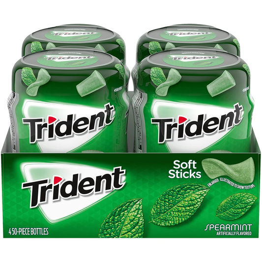 Trident Unwrapped Spearmint Sugar-Free Chewing Gum, 4 Bottles of 50 Pieces