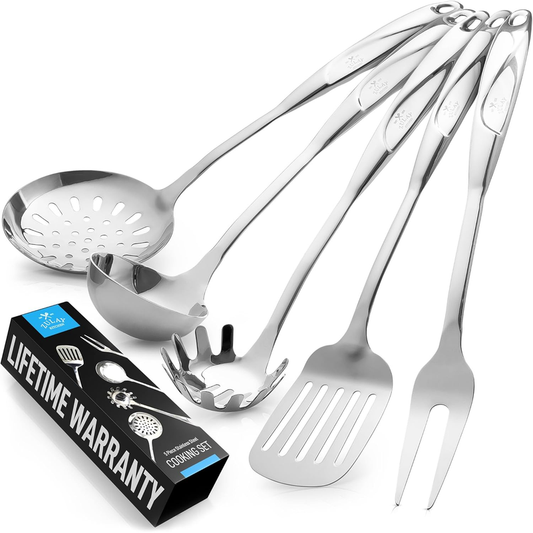 Zulay Kitchen 5-Piece Stainless Steel Cooking Utensil Set – Silver