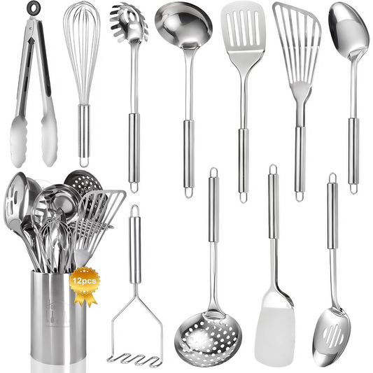 Blithely 12-Piece Stainless Steel Kitchen Utensil Set with Holder