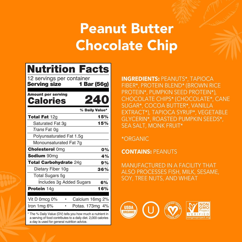 ALOHA Organic Plant Based Protein Bars,  Peanut Butter Chocolate Chip Pack of 12
