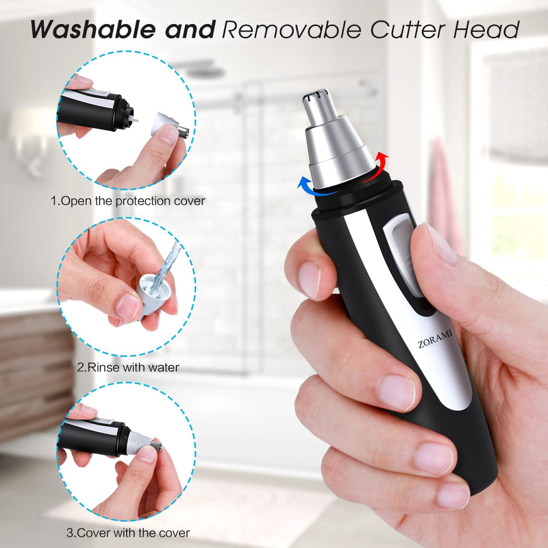 ZORAMI Ear & Nose Hair Trimmer with Dual-Edge Blades – Black
