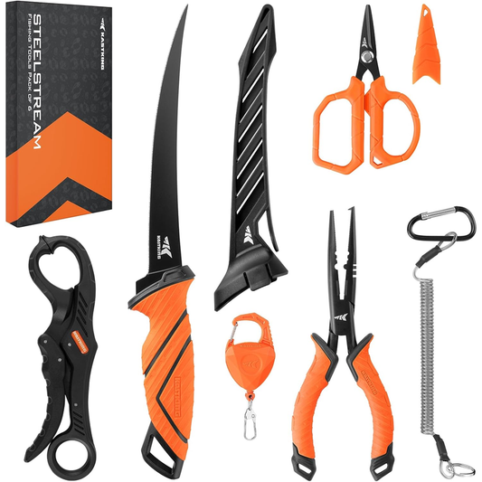 KastKing SteelStream 6pc Fishing Tool Kit with Pliers, Knife & Lip Gripper