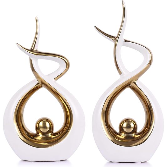 Gold and White Ceramic Abstract Sculpture – Modern Home Decor Centerpiece