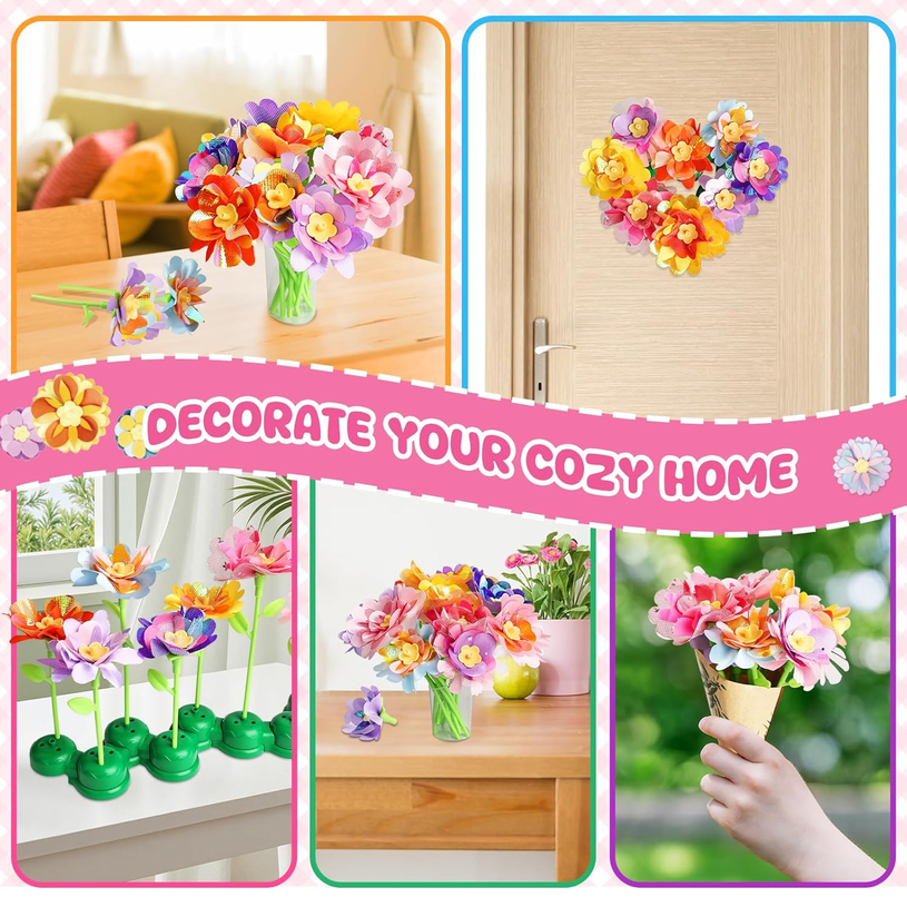 Einailvk DIY Fabric Flower Bouquet Kit for Kids – Arts & Crafts Toy, Pink