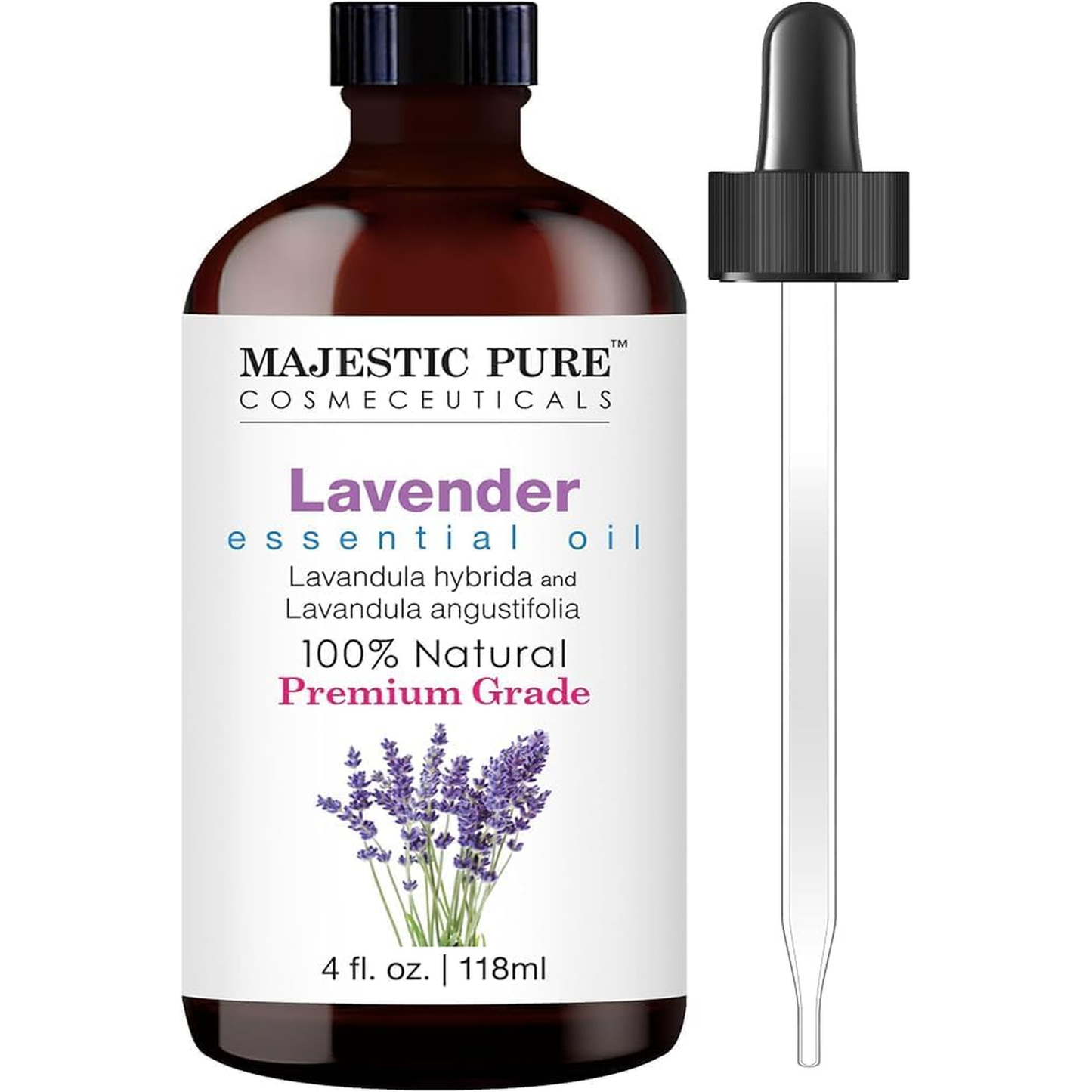 Majestic Pure Lavender Essential Oil with Glass Dropper | 4 Fl Oz
