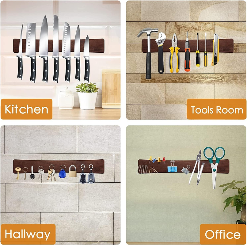 HOSHANHO 16" Acacia Wood Magnetic Knife Strip – Wall-Mounted Holder