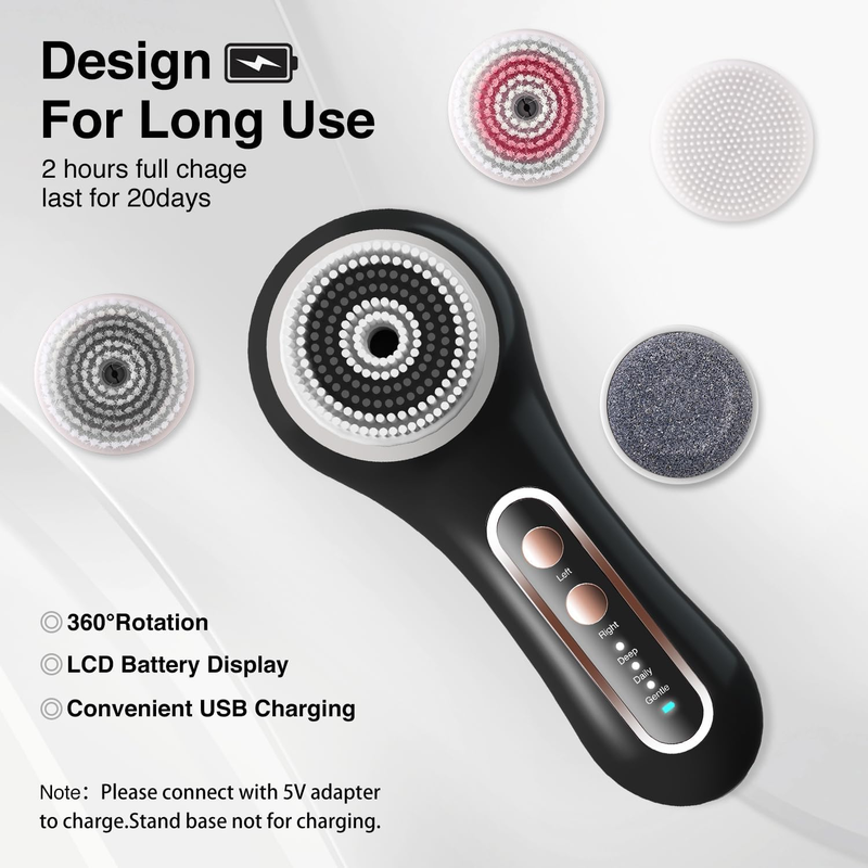 Umickoo Rechargeable Face Cleansing Brush with 5 Heads – Waterproof