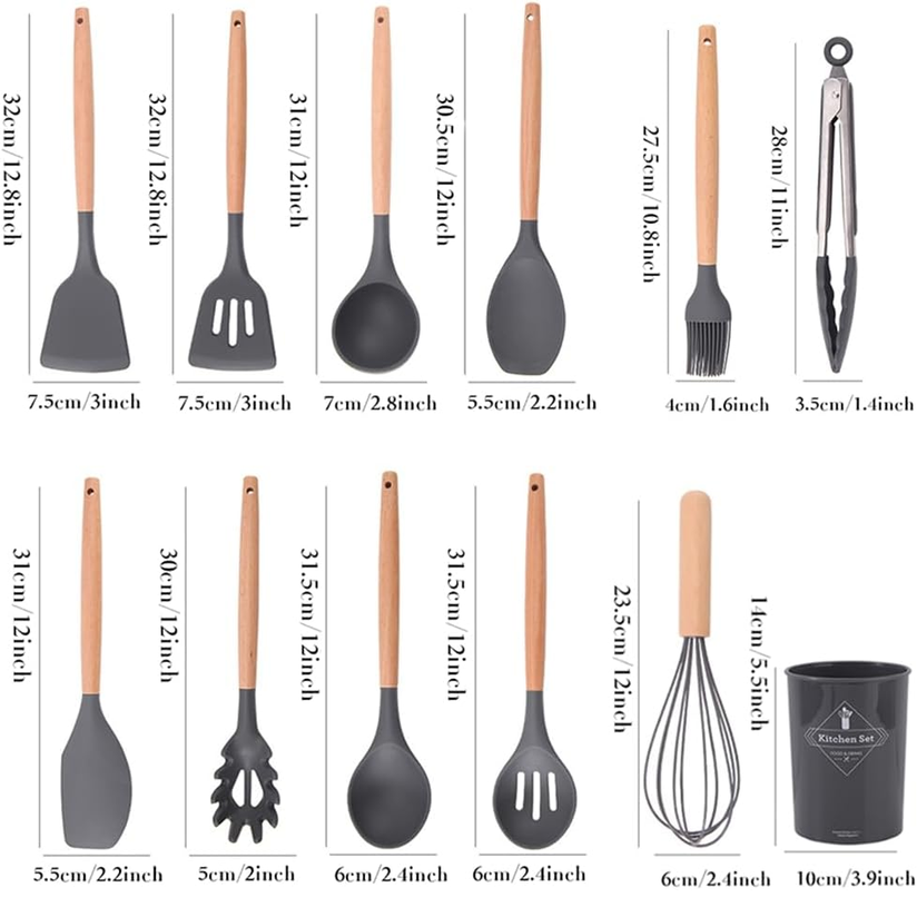 CHEN-KE 15 Piece Silicone Kitchen Utensil Set with Holder – Green