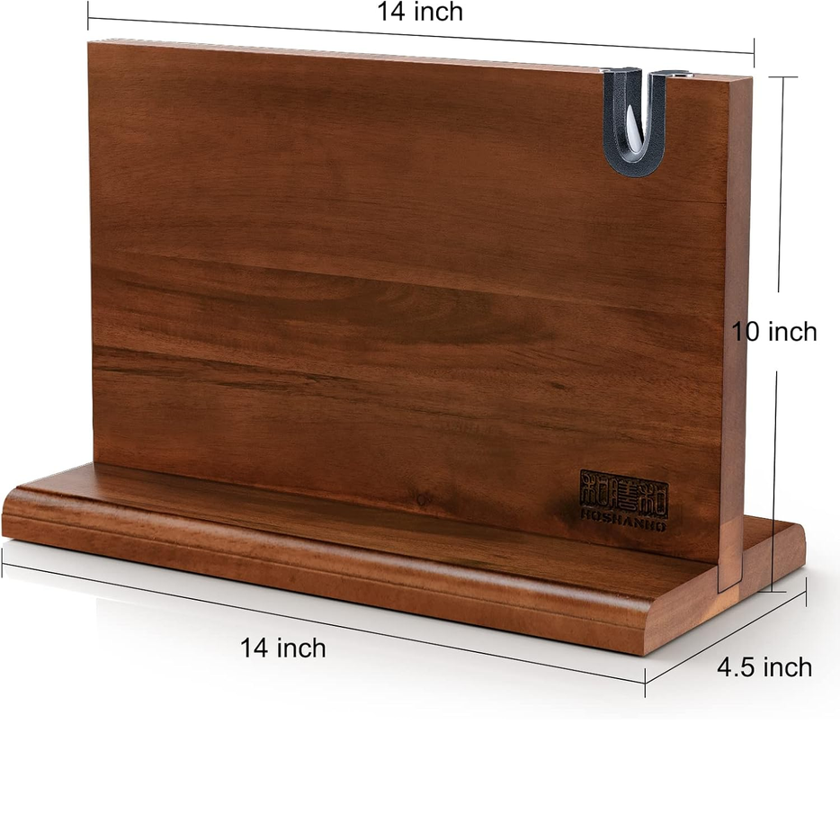 HOSHANHO Double-Sided Magnetic Knife Block – Acacia Wood, 14x10 Inches
