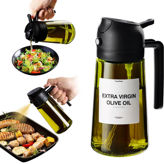 TrendPlain 470ml Glass Olive Oil Sprayer & Dispenser Bottle – Black