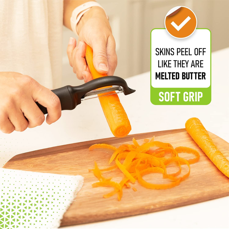 Spring Chef 2-Pack Swivel Vegetable Peelers – Stainless Steel Blades, Black