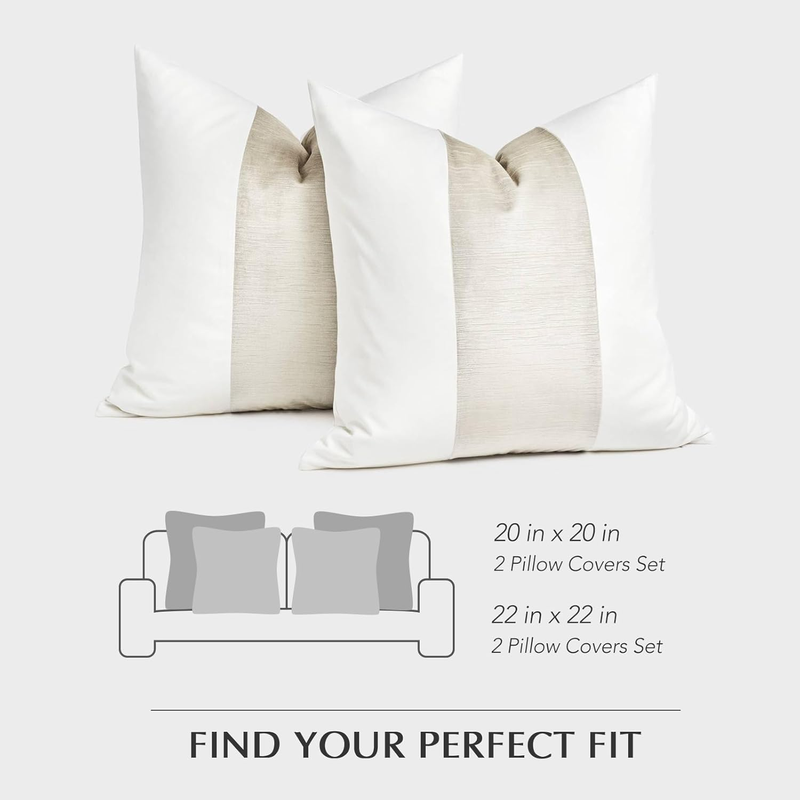 EVERGRACE x Kinsey Walsh Velvet Panel Cotton Pillow Covers Set of 2 – 22" Off White
