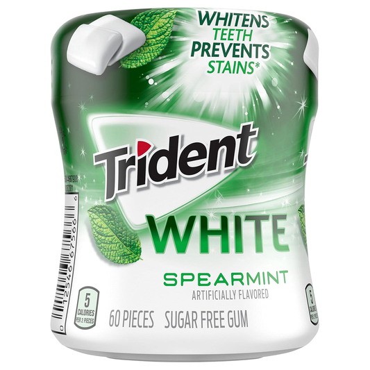 Trident White Spearmint Sugar-Free Chewing Gum, 6 Bottles of 60 Pieces