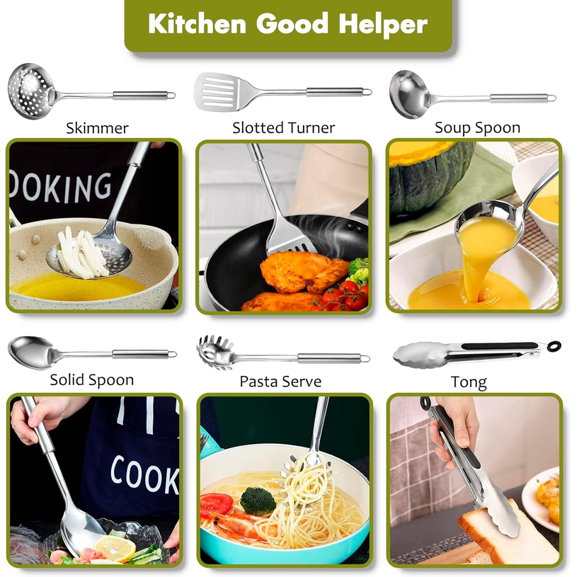 Blithely 12-Piece Stainless Steel Kitchen Utensil Set with Holder