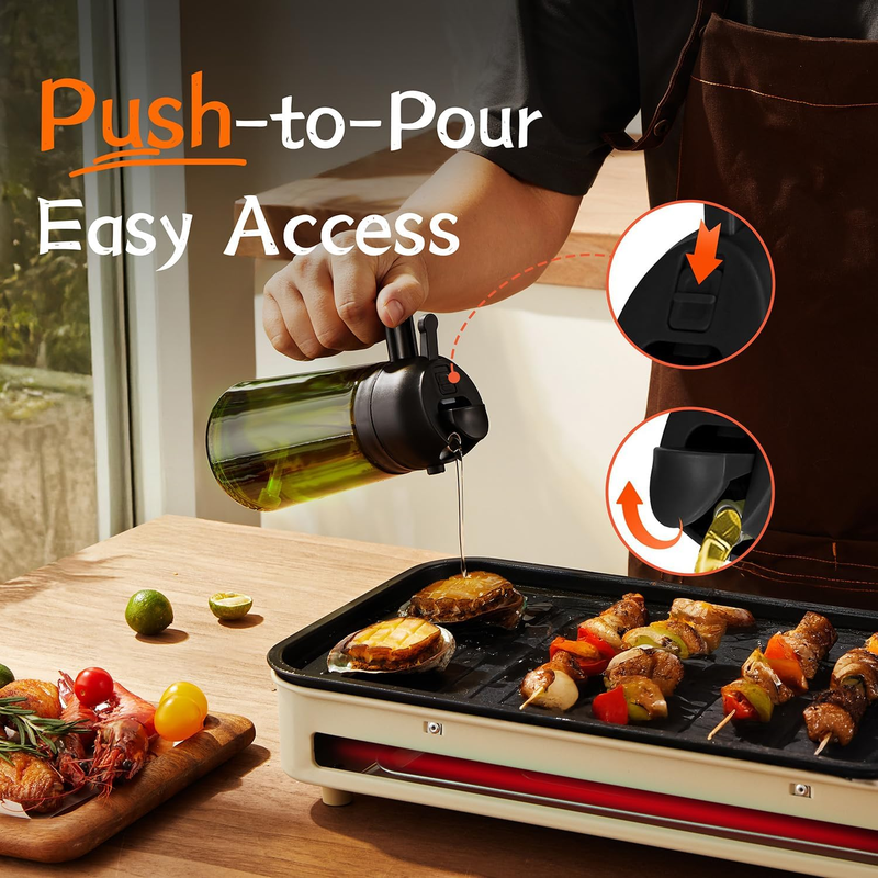 TrendPlain 470ml Glass Olive Oil Sprayer & Dispenser Bottle – Black