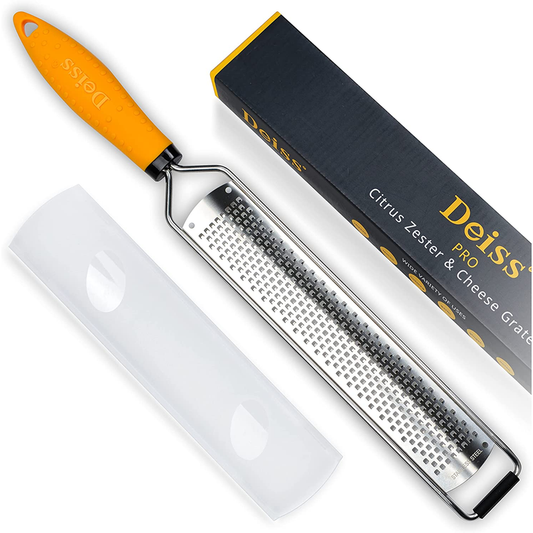 Deiss PRO Lemon Zester & Cheese Grater – Stainless Steel with Cover, Yellow