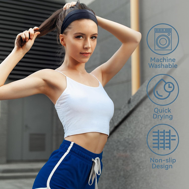 DONGPANCHN Women’s Wide Headbands 4-Pack – Non-Slip Stretchy Sports Bands