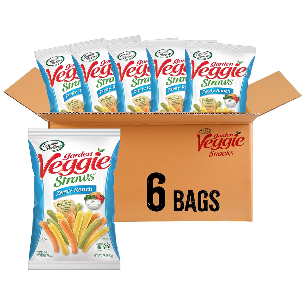 Sensible Portions Veggie Straws, Zesty Ranch Flavor, Gluten-Free Chips, 6-Pack