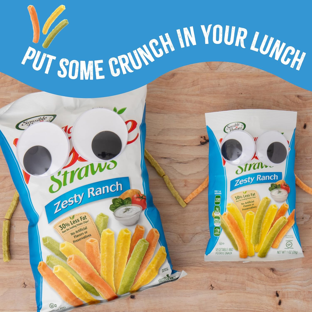Sensible Portions Veggie Straws, Zesty Ranch Flavor, Gluten-Free Chips, 6-Pack
