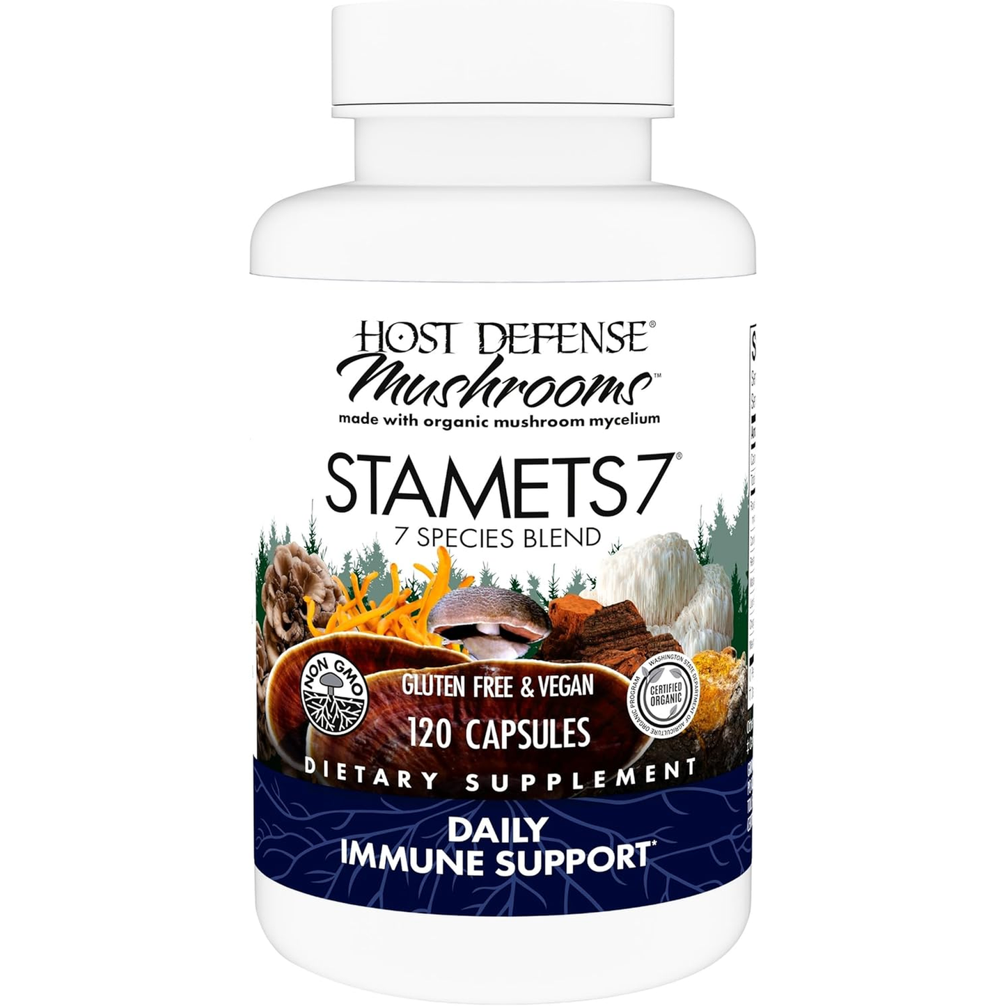 Host Defense Stamets 7 Mushroom Blend for Immune Support – 120 Capsules