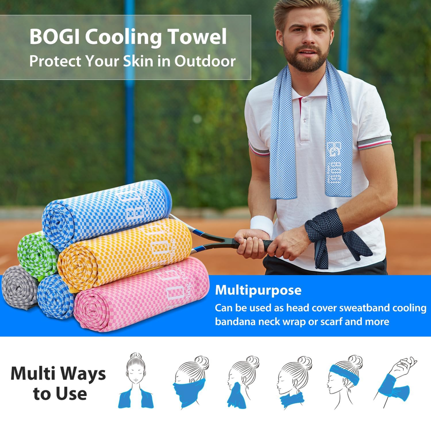 BOGI 4-Pack Cooling Towels – Soft Breathable Bamboo Fabric, Instant Cool