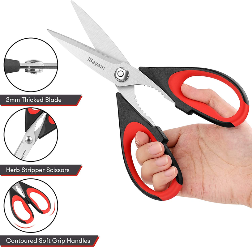 iBayam 2-Pack Kitchen Scissors – Heavy Duty Stainless Steel Shears with Sheath
