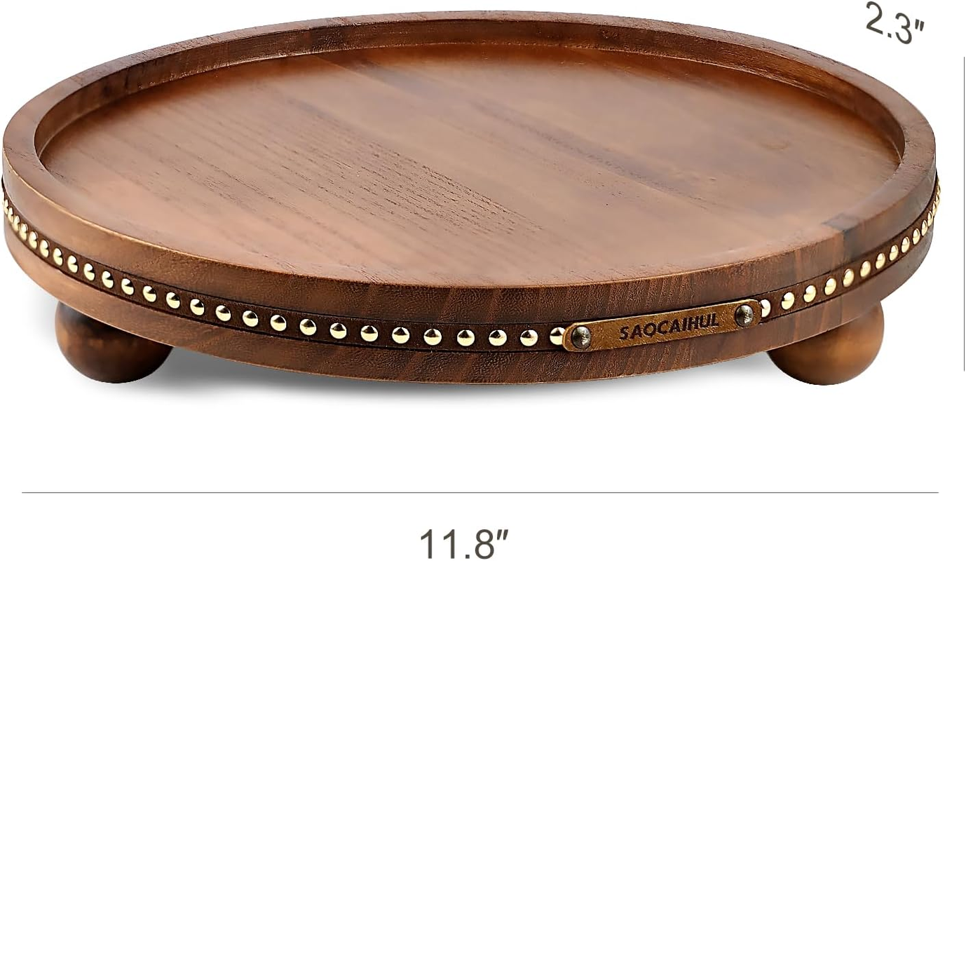 SAOCAIHUL Round Wooden Decorative Tray 11.8" – Coffee Table & Home Decor