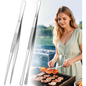 JINHUIYUAN 12" Stainless Steel Cooking Tweezers Tongs 2-Pack – Dual-Head