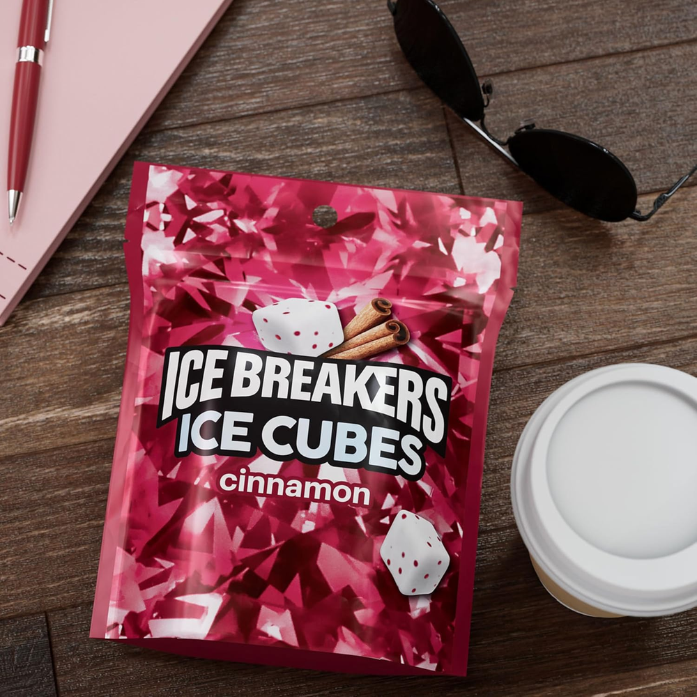 Ice Breakers Ice Cubes Cinnamon Sugar Free Chewing Gum Pouch, 8.11 oz 100 Pieces