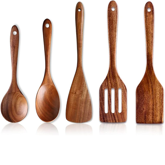 Renawe 5-Piece Acacia Wood Cooking Utensil Set – Spoons & Spatulas
