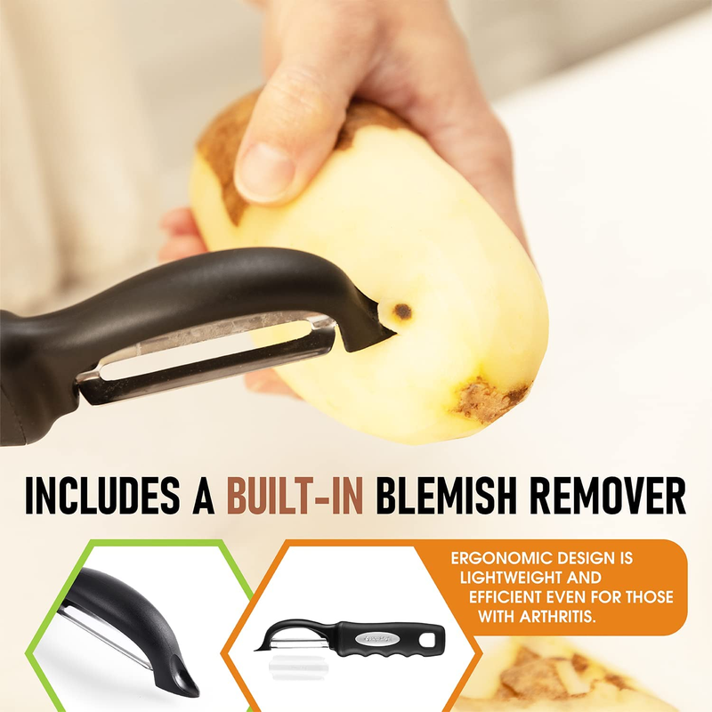 Spring Chef 2-Pack Swivel Vegetable Peelers – Stainless Steel Blades, Black