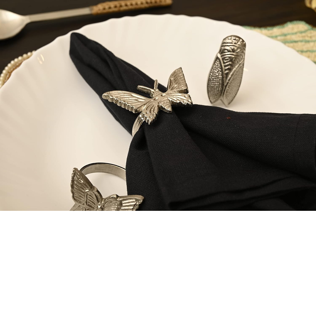 Alpha Living Home 12-Pack Metal Napkin Rings – Assorted Insect Designs, Silver
