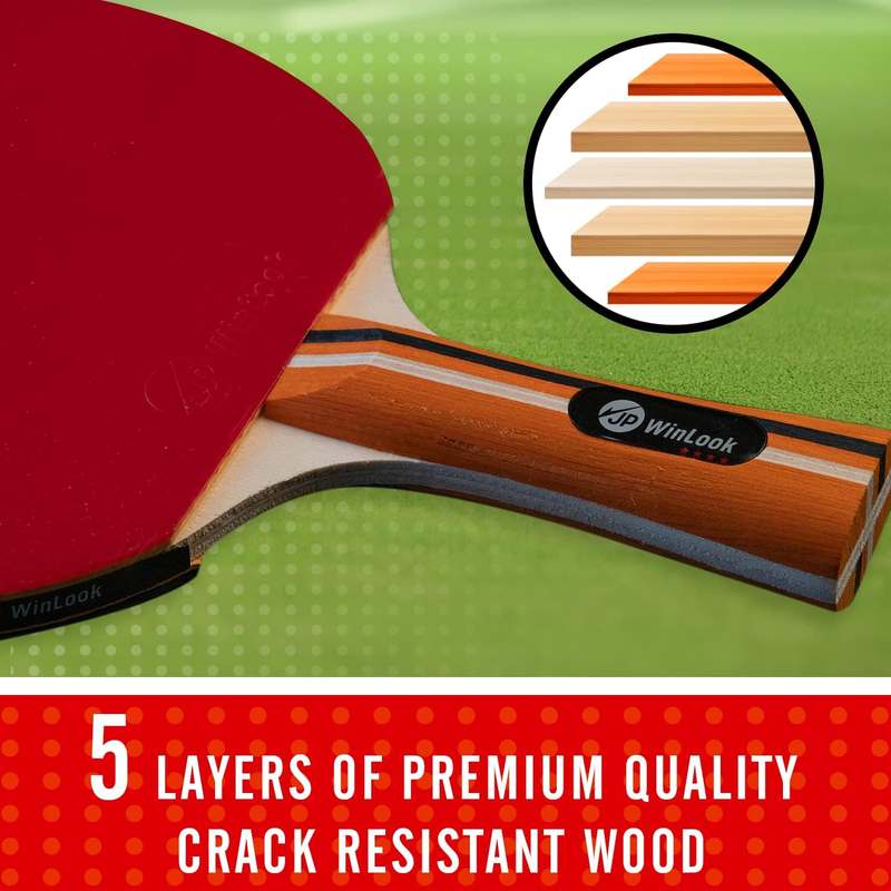 JP WinLook 2-Player Ping Pong Paddle Set with Balls & Carry Case