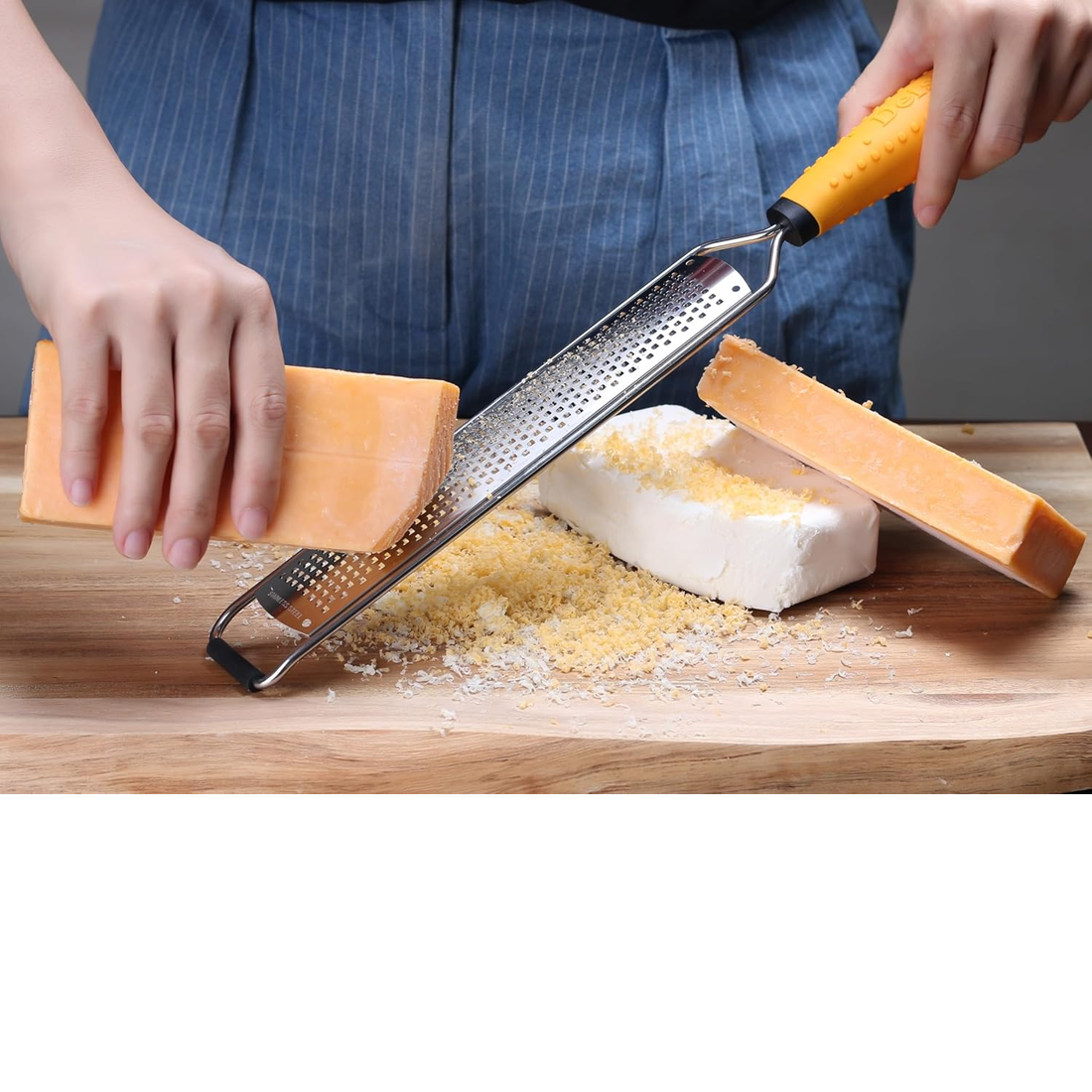 Deiss PRO Lemon Zester & Cheese Grater – Stainless Steel with Cover, Yellow