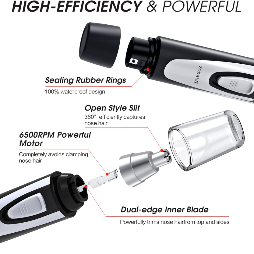 ZORAMI Ear & Nose Hair Trimmer with Dual-Edge Blades – Black